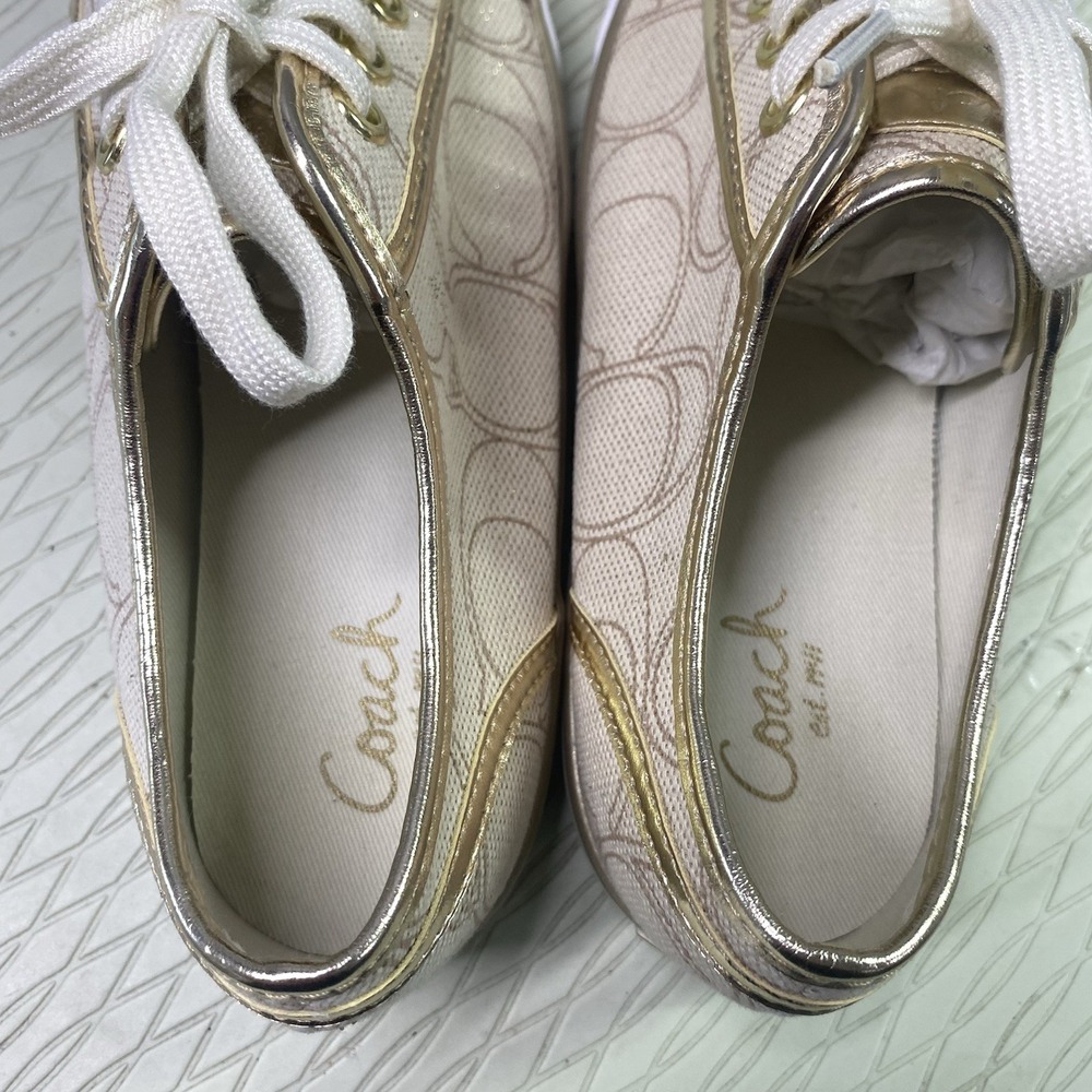 COACH💥NWB💥 Womens Dee Penelope Signature C Gold Lace Up Sneakers‎ Size 7M - Picture 7 of 11